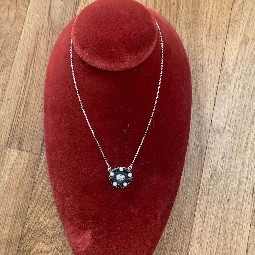 Sterling Silver and white Buffalo Tirquoise and Black Onyx Pendant Necklace